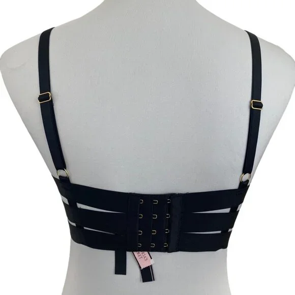Victoria's Secret VERY SEXY Unlined Strappy Demi Bra Black Bandage Open Cage 38C - Picture 3 of 8
